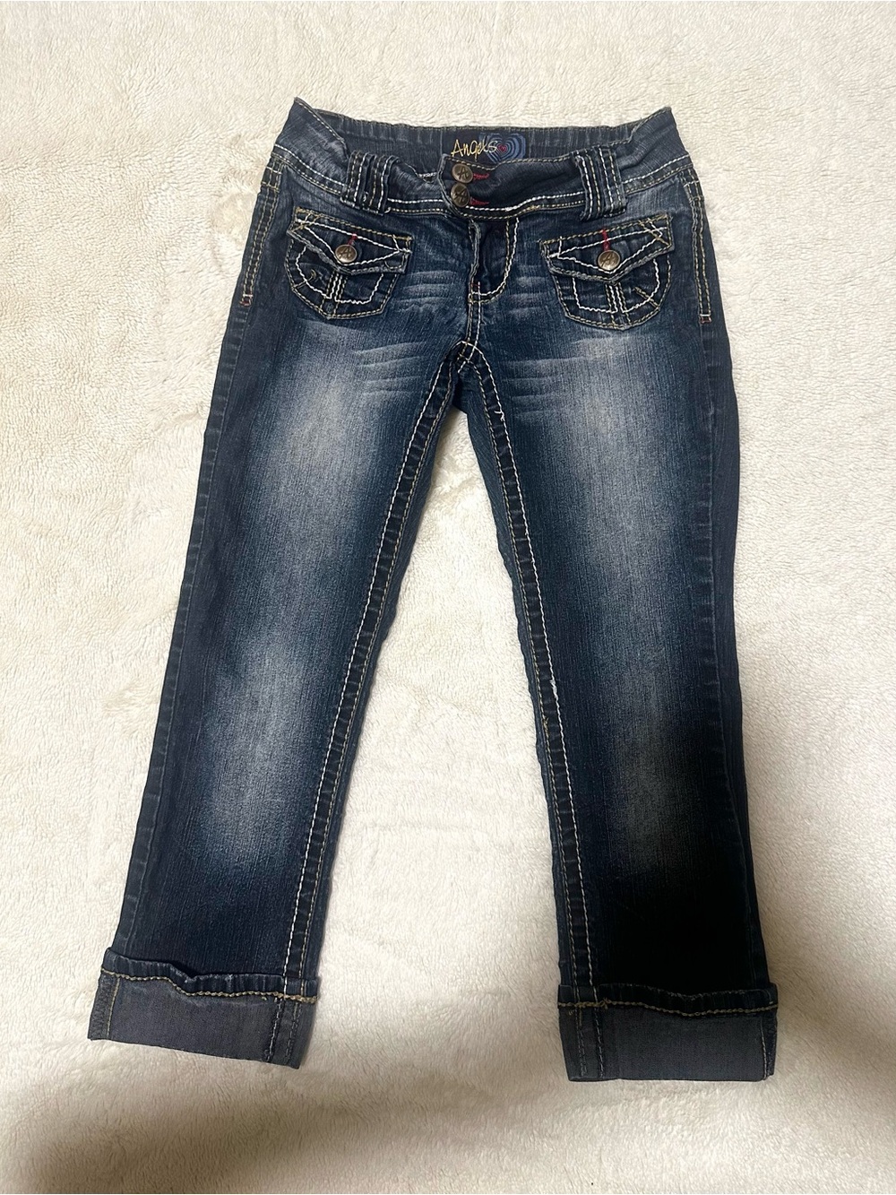Y2K Angels Dark Wash Cuffed Capris Jeans